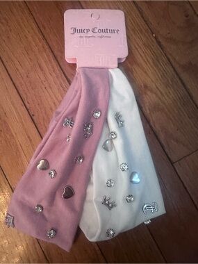 Juicy Couture Pink & White Jeweled Stretch Headbands